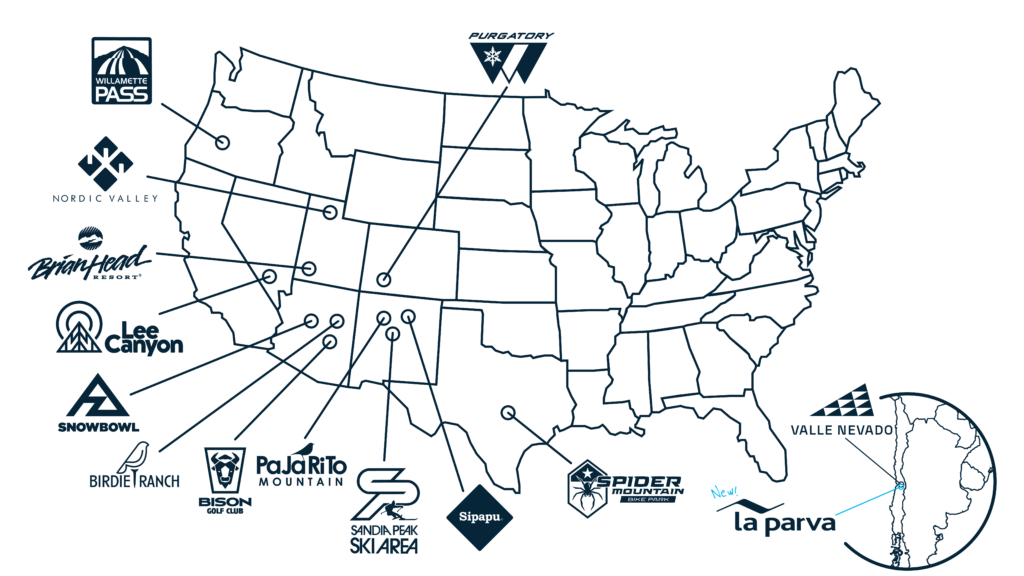 Map with access to 12 Mountains with the Power Pass