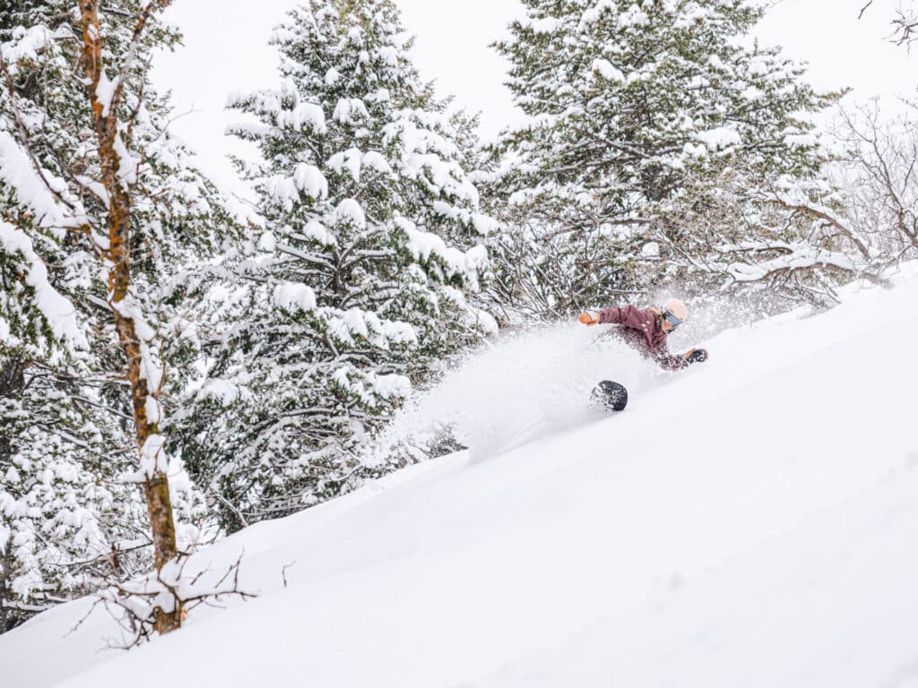 Snowboarder is powder at Nordic Valley Ski Resort in Northern Utah